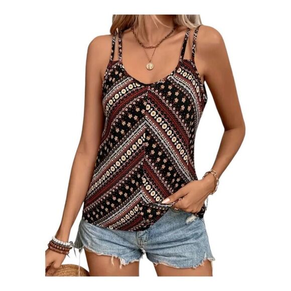 Tribal Print Double Strap Cami Top Tank Top NWT  Lightweight Sleeveless. XL - Picture 2 of 4